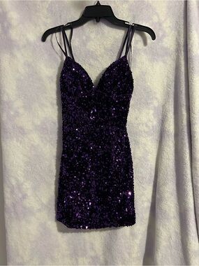 Purple Sequin Spaghetti Strap Mini Dress - Prima